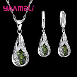 Hot Water Drop CZ 925 Sterling Silver Jewelry Set For Women Pendant Necklace Hoop Earrings Wedding Party Ceremoey Anel