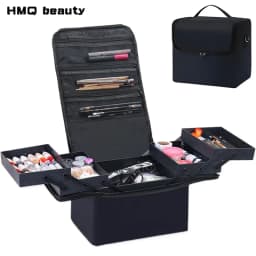 Large Capacity Makeup Train Case Foldable Multi-layer Adjustable Trays Manicurist Box Portable Cosmetic Storage Nail Organizer