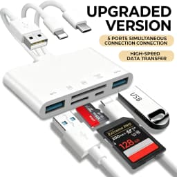 5-in-1 USB OTG Adapter with MicroSD And SD Card Reader Slots Compatible with iPhone iPad USB-C And USB-A Devices SD/SDHC/SDXC/MM
