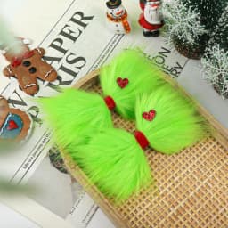 A Pair European Christmas 5" Green Fur Monster Hair Bow Barrette Girl's DIY Hear Hair Accessories Grinch Headwear For Woemn