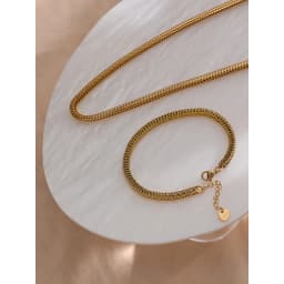 Yhpup 316L Stainless Steel Chain Necklace Bracelet Set Classic Statement Golden Waterproof Jewelry
