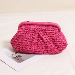2025 New Women Straw Woven Bag Chain Strap Straw Clutch Purse Large Capacity Stylish Crossbody Bag Solid Color for Summer Beach