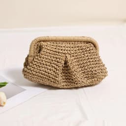 2025 New Women Straw Woven Bag Chain Strap Straw Clutch Purse Large Capacity Stylish Crossbody Bag Solid Color for Summer Beach