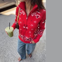 Vintage Paisley Jacquard Women's Cardigan Autumn Stand Neck Zip-up Knit Sweater Lady New Casual Elegant Winter Clothes 2026