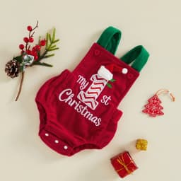 My First Christmas Baby Girl Boy Outfit Letter Embroidery Romper Sleeveless Backless Overall Romper