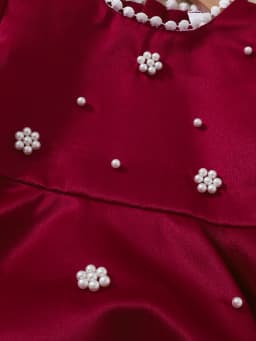 Baby Girl Birthday Dress Bubble Sleeves and Pearl Decal Wine Red Dress Suitable for 0-3 Year Old Daby Girls Party Princess Dress