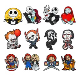 4-12Pcs Horror Movie Skeleton Joker Boys Enamel Pins Cartoon Killer Characters Brooch Fashion Lapel Badge Backpacks Jewelry Gift