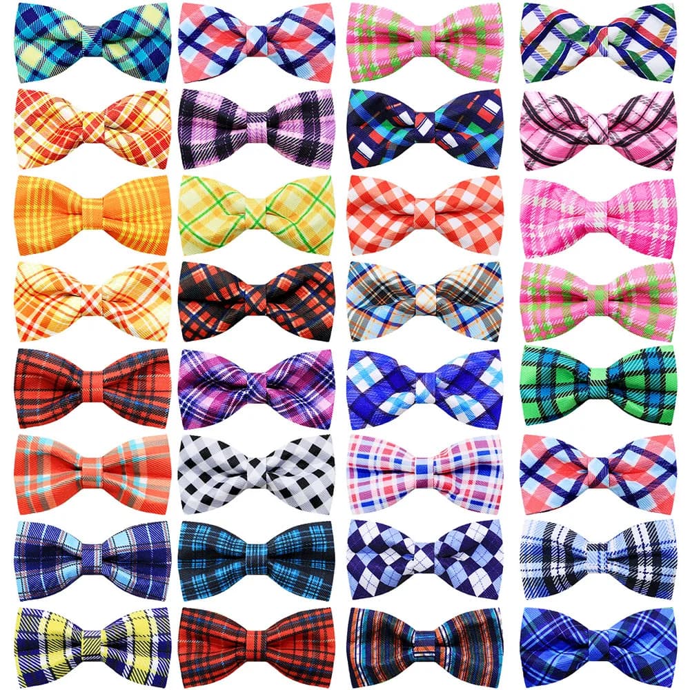 50pcs plaid Style Dog Bowties For Collar Removable Small Dog Cat Bowties Collar Accessories For Dogs Grooming Pet Supplies