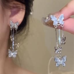 Elegant Red Zircon Butterfly Drop Earrings for Women Temperament Sweet Metal Bow Earrings Fashion Charms Jewelry Accessories