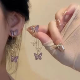 Elegant Red Zircon Butterfly Drop Earrings for Women Temperament Sweet Metal Bow Earrings Fashion Charms Jewelry Accessories