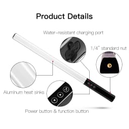 LUXCEO Q508A 10W RGB CCT Video Light 2600mAh Rechargeable LED Stick Photo Lamp 36 Colors Studio Lighting for Youtube Photography