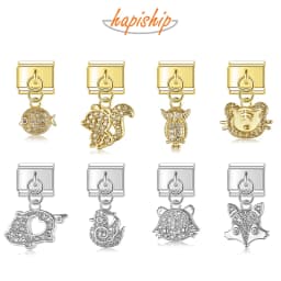 Hapiship Animal Owl Pig Fox Cat Chicken Italian Charms Fit 9mm Stainless Steel Bracelet Jewelry DJ1926