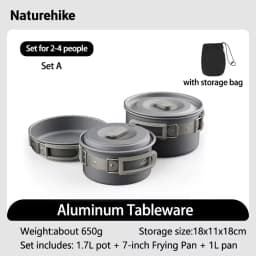 Naturehike Camping Cookware Kit Outdoor Cooking Ultralight Aluminum Pot Kettle Tablewear Set Kitchen Utensils Camping Gear