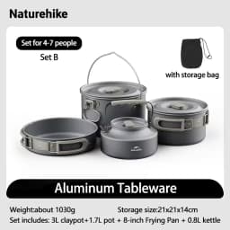 Naturehike Camping Cookware Kit Outdoor Cooking Ultralight Aluminum Pot Kettle Tablewear Set Kitchen Utensils Camping Gear