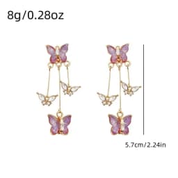Elegant Purple Glass Butterfly Long Tassel Earrings for Women Delicate Rhinestone Crystal Insect Earrings Luxury Party Jewelry