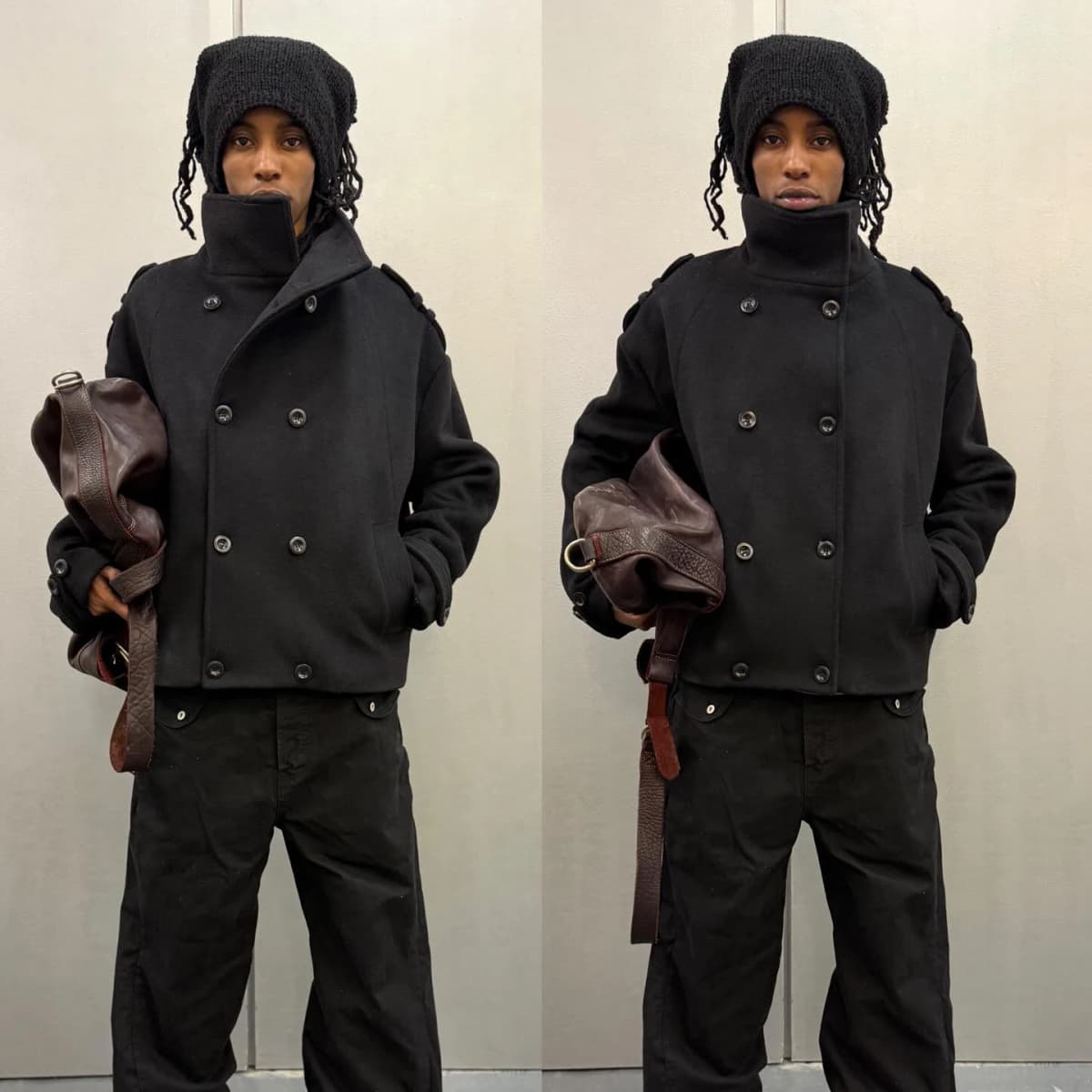 Men Cropped Coat Loose Stand Collar Double Breasted Woolen Jacket Epaulet Design Streetwear Thick Warm Autumn Winter Outerwear