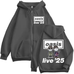 Cartoon Rock Band O-Oasis Live 25 Tour Zipper Hoodies Men Fashion Hip Hop Oversized Zip Up Sweatshirt High Quality Fleece Hoodie