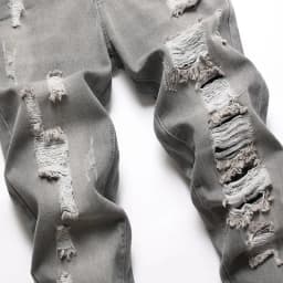 European American Holes Jeans Men Casual Gray Washed Teenagers Stretchless Mid Waist Slim Fitting Denim Pants Ripped Jeans
