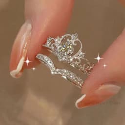 2Pcs Crown Rings Women Open Adjustable Crystal Couple Paired Ring Engagement Wedding Anniversary Jewelry Fashion Girlfriend Gift