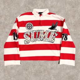 Y2K Retro Long Sleeve Polo Stripe Sume Embroidery Pattern Shirt Men Trend Sport Hip Hop Casual Streetwear Unisex Boxy Clothing