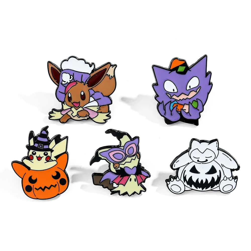 5 Pcs Anime Creativity Brooch Cute Eevee Pikachu Gengar Enamel Pin Metal Badge Jewelry Clothing Backpack Accessories Gift