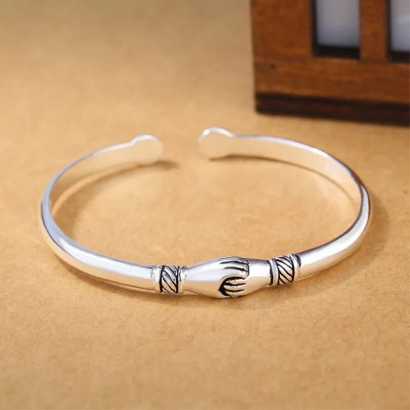 New Retro Female 925 Sterling Silver Jewelry Bracelets Opening Handshake Creative Friendship Bangles SL004
