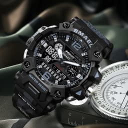 SMAEL 8072 Men's Analog Digital Dual Display Sport Watch - 50M Waterproof LED Backlight Alarm Stopwatch Chronograph Dual Time Zo