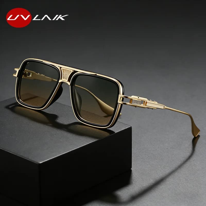 Luxury Square Sunglasses Double Bridge Full Rim Plastic Metal Frame PC Lens UV400 Non-Polarized Men's Casual Fashion Shades
