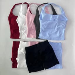 1-2pcs Gym Set Women Backless Tank Tops High Waist Scrunch Seamless Shorts High Waist Yoga Leggings Workout Sets Gym Suit