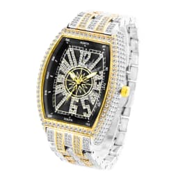Luxury Men Crystal Watch Bling Iced-Out Tonneau Gold Watches Fashion Diamond Quartz Analog Clock With Stainless Steel Bracelet