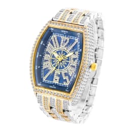 Luxury Men Crystal Watch Bling Iced-Out Tonneau Gold Watches Fashion Diamond Quartz Analog Clock With Stainless Steel Bracelet