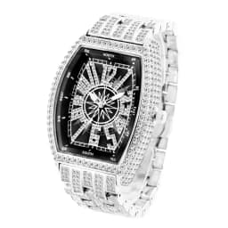 Luxury Men Crystal Watch Bling Iced-Out Tonneau Gold Watches Fashion Diamond Quartz Analog Clock With Stainless Steel Bracelet