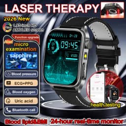 New Health Managed 650nm Laser Smart Watch Sapphire Health Measure Blood Oxygen Pressure Uric Acid Call ECG+PPG Smartwatch Men