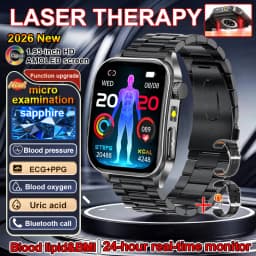 New Health Managed 650nm Laser Smart Watch Sapphire Health Measure Blood Oxygen Pressure Uric Acid Call ECG+PPG Smartwatch Men