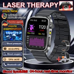 New Health Managed 650nm Laser Smart Watch Sapphire Health Measure Blood Oxygen Pressure Uric Acid Call ECG+PPG Smartwatch Men