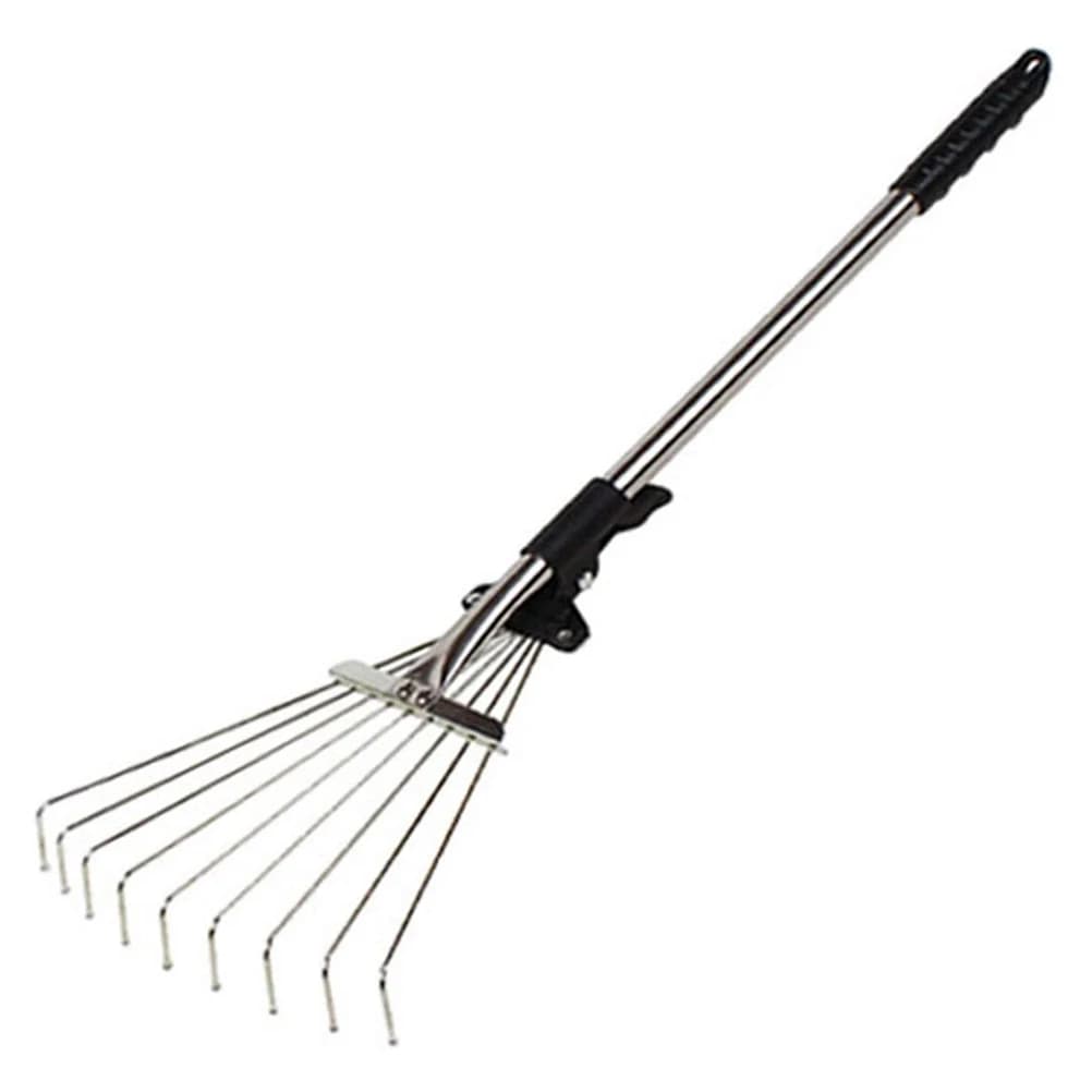 Small Garden Rake Quick Sweep Adjustable Aluminum Alloy Multi Toothed Comfortable To Grip Garden Leaf Rake for Lawn