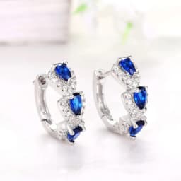 925 Sterling Silver Luxury Trendy Blue Cubic Zirconia Hoop Earrings Wedding Party Elegant Accessories for Women Jewelry Gift