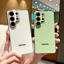 Luxury Solid Color Glass Phone Case For Samsung S26 S25 Ultra S24 FE S23Ultra Plating TPU Bumper Frame Lens Protection Cover