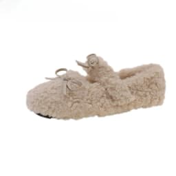 Design Lambwool Women Flats Mary Jane Shoes Fashion Butterfly-knot Slip On Shoes Warm Cartoon House Shoes For Winter
