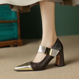 2025 Spring Mary Janes Women Shoes Pointed Toe Chunky Heel Pumps Genuine Leather Shoes for Women Elegant High Heels Buckle Heels