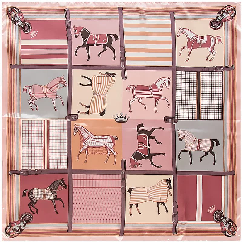 Women Scarf Luxury Brand Horse Carriage Print Hijab Silk Satin Shawl Foulard Square Head Scarves Wraps For Ladies 90x90CM