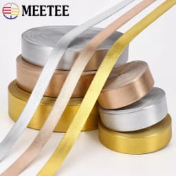 Meetee 5M 5-30mm Synthetic PU Leather Ribbon Trim in Gold Silver Rosegold Colors for Bag Clothing Jewelry Bows DIY Craft Decor