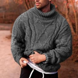 Autumn and winter European and American fashion casual twisted flower high neck pullover men's sweater men's knitted sweater top