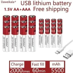New AA+AAA high-capacity 5500mAh rechargeable lithium-ion battery AA 1.5V USB fast charging lithium-ion battery