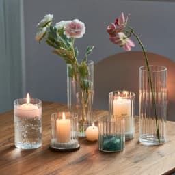 Ribbed Cylinder Glass Candle Holder Home Decor Pillar Candles Glass Vase Floating Candle Wedding Ornaments Tealight Candlestick