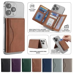 MagSafe Compatible PU Leather Card Wallet Foldable Magnetic Card Holder 6 Card Slots Kickstand Phone Back Wallet For iPhone