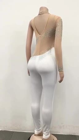 CM.YAYA Women Diamonds Hot Rhinestones Mesh See Though Long Sleeve Jumpsuit 2024 Party Evening Playsuit One Piece Overalls Set