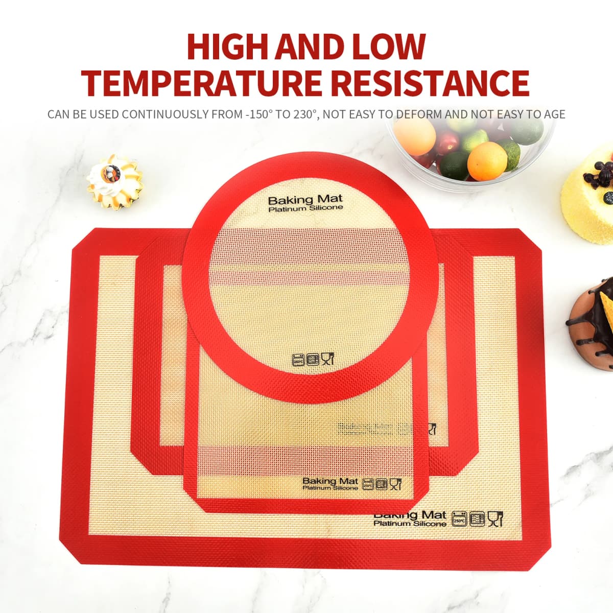 1Pcs Silicone Baking Mat for Kitchen Rolling Kneading Oven Mat Heat Resistant Non-Stick Board for Baking
