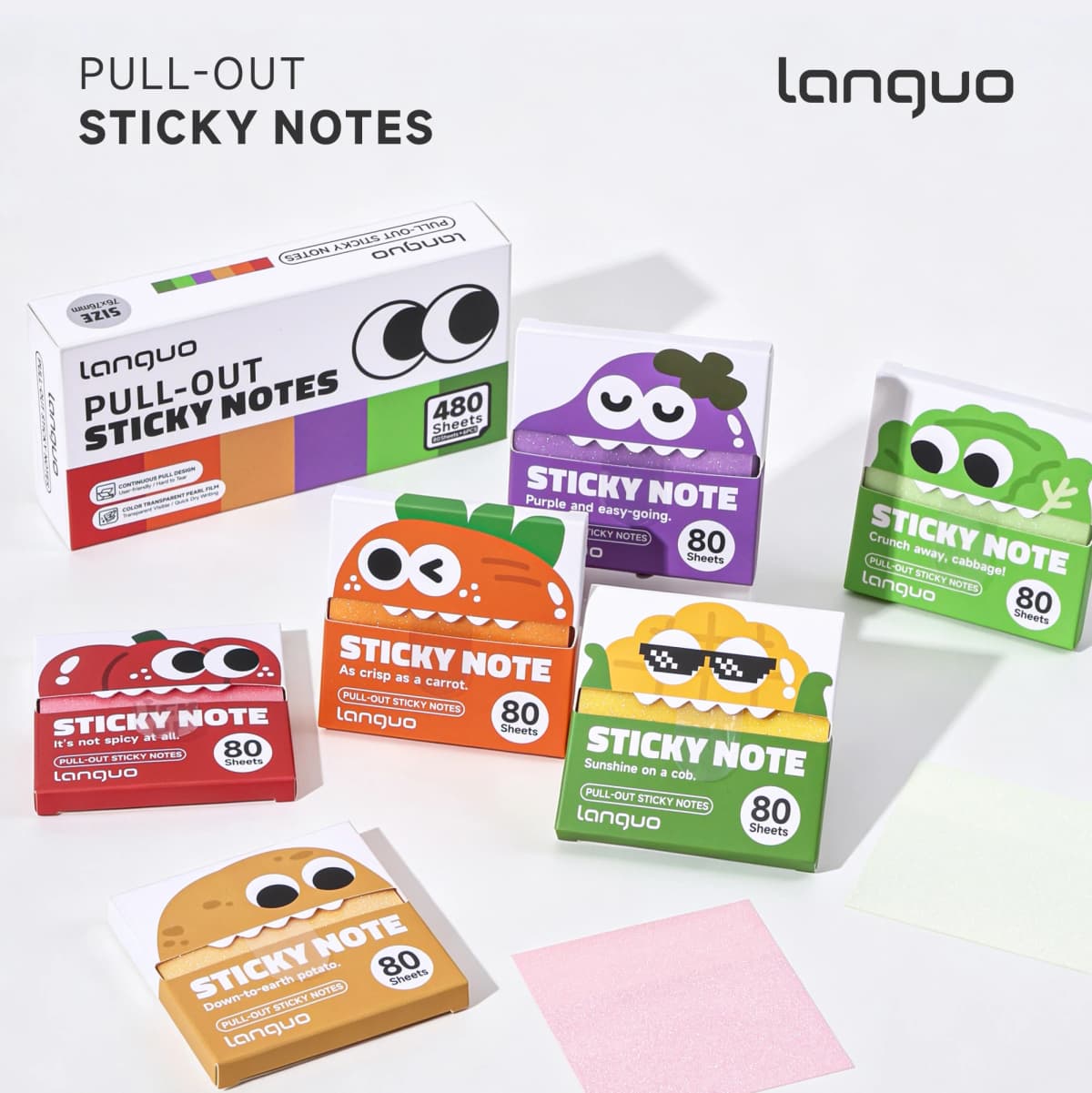 Languo 480Sheets Pull-Type Sticky Note Pearlescent Transparent Paper Self-Adhesive Memo Pads for Office School Stationery Supply