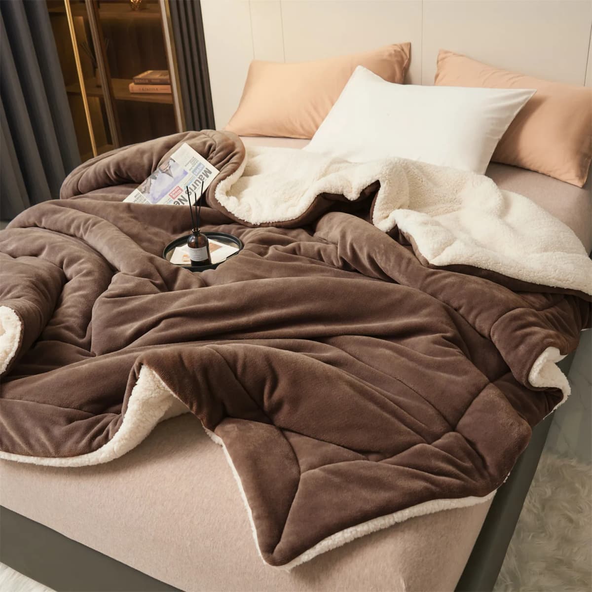 Weighted Winter Blanket for Bed Sofa Warm Thick Throw Blanket Fluffy Plush Solid Soft Fleece Blanket For Single Double Size